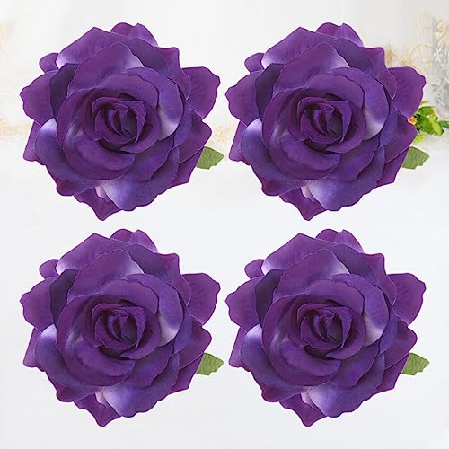 CALLARON Purple Simulated Rose Hair Clip 4.3 Inch Cloth Flower Hairpin for Women Wedding Beach Festival Party Accessories - Image 4
