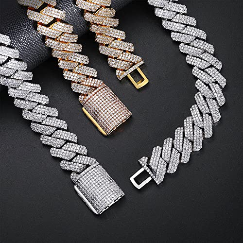 Mlens 25Mm Iced Out Cuban Link Chain Hip Hop 18K White Gold/Real Gold Plated 5A Cubic-Zirconia Necklace For Women Miami Rapper Bling Diamond Choker Jewelry Gift For Men (20Inch, White Gold) #TOP3