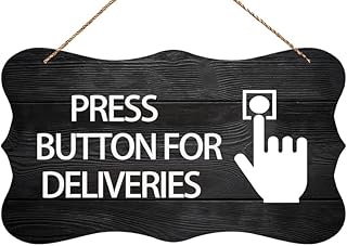 Press Button for Deliveries Funny Wood Hanging Decor - 12X6 Inch Farmhouse Kitchen Cafe Home Decor, Front Door Delivery Sign