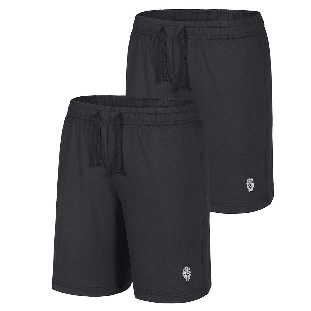 Youth Boys' Loose Fit Athletic Shorts Quick Dry Active Shorts with Pocket, 2-Pack
