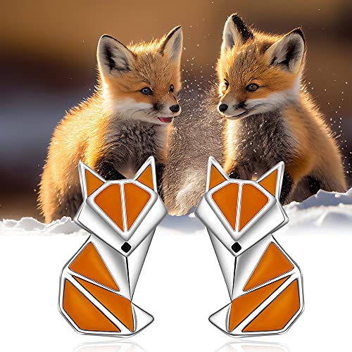 Origami Fox Earrings Fox Studs Earrings for Women Sterling Silver Animal Orange Foxes Jewelry Gifts3