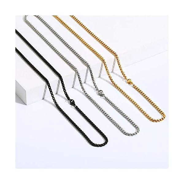 ALEXCRAFT 3PCS Silver Gold Black Necklace for Men Stainless Steel Chain Necklace for Boys Teens Gifts 20 Inches 3MM - Image 7