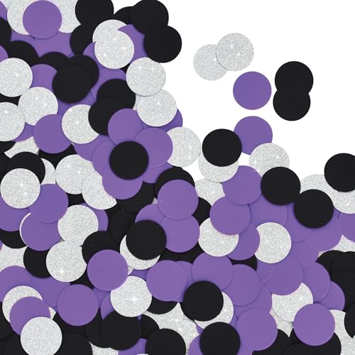 Image of 300Pcs Glitter Purple Black Silver Table confetti,Paper Circle Dots Confetti for Birthday Party Halloween Bachelorette Wedding Baby Shower Graduation Decorations