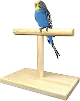 LINSHRY Portable Bird Training Stand - Tabletop Spin Perch for Parakeets, Conures, Lovebirds, Cockatiels - Natural Wood