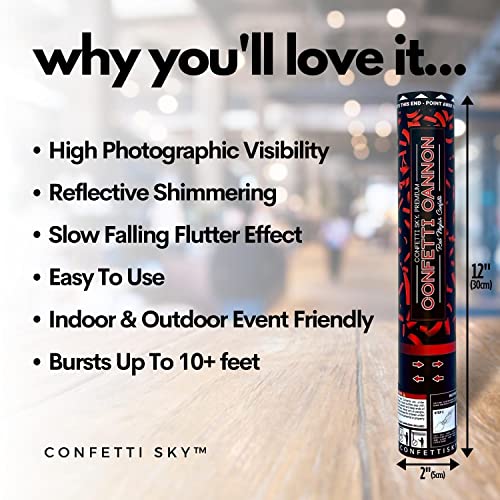 Image of Confetti Sky [6 Pack] 12 Inch Confetti Cannons | Red Confetti Poppers for Wedding Celebration, Birthday Party, Pranks, Graduation, Christmas Eve and New Year Celebration