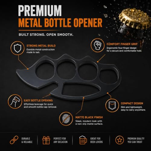 Image of Heavy Duty Metal Bottle Opener - Stainless Steel Grip-Style Design, Rust-Resistant, Durable & Portable Bottle Opening Tool for Home, Bar & Outdoors