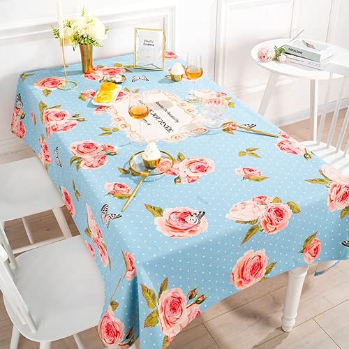 Einfarbiges Design Pastorale Tischdecke Kunst Baumwolle und Leinen Frische Tischtuch Rechteckige Couchtisch Tischtuch Schreibtisch Restaurant, Bankett(Happy Garden,220x 140cm Thickened)