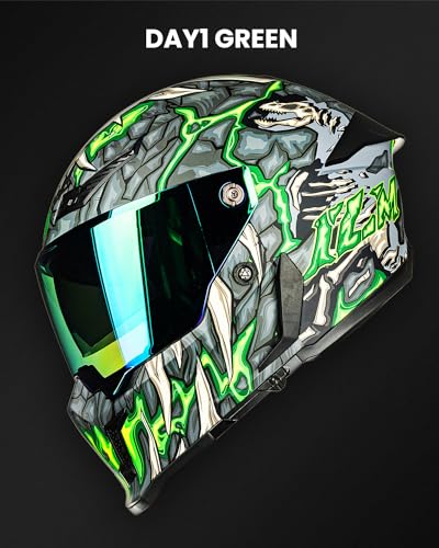 Image of ILM Motorcycle Helmets for Adult Men Women Full Face DOT ECE Powersports Dual Visor Street Racing Helmet with Pinlock Cascos para Motos Model MF509 (Day1 Green, 2XL)