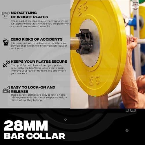 Image of B Fit Olympic /Regular Barbell Collars (Pair)- Solid Nylon /ABS /Aluminium Locking Clamps Size 25 /28 /50 MM Optional (28MM Regular.)