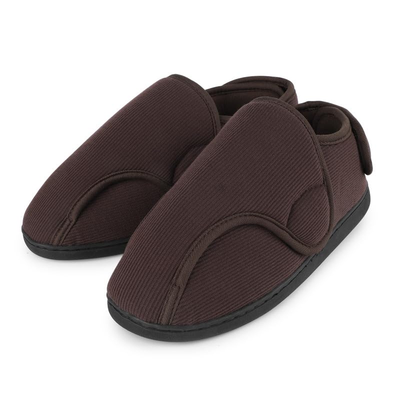 TIESTRA Hausschuhe Damen Herren Schuhe Extra Weit mit Klettverschluss Breit Senioren Schuhe Memory Foam Sohle für Geschwollene Füße Gr.37-47