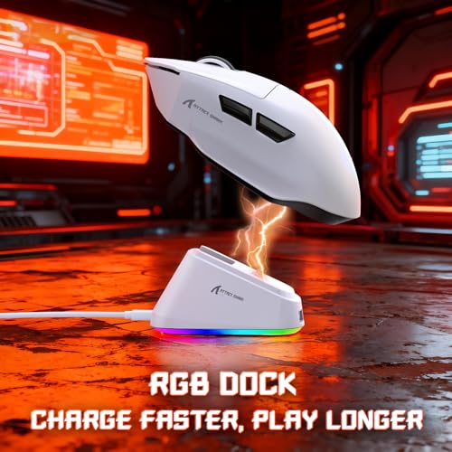 MAMBASNAKE x ATTACK SHARK V6 Wireless Gaming Mouse with Magnetic Charging Dock,65g Lightweight Mice,PAW3311 Sensor, 25,000 DPI,BT/2.4G/USB-C, 100M Clicks,500mAh Battery for Right Hand-White - Image 4