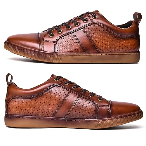 Men's Casual Sneakers Fashion Oxford Sneaker Shoes Perforated Yellow Brown Leather Comfortable Daily Shoe for Men Size 72