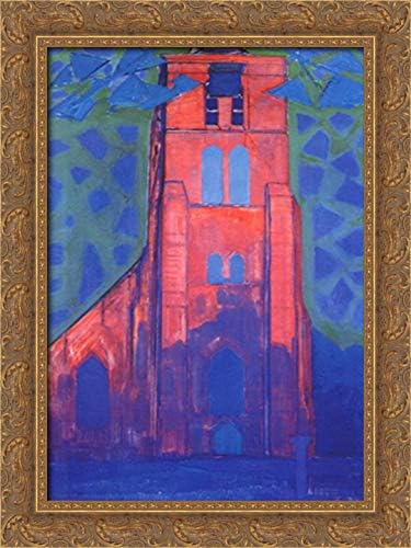Church Tower At Domburg 18x24 Gold Ornate Wood Framed Canvas Art by Piet Mondrian