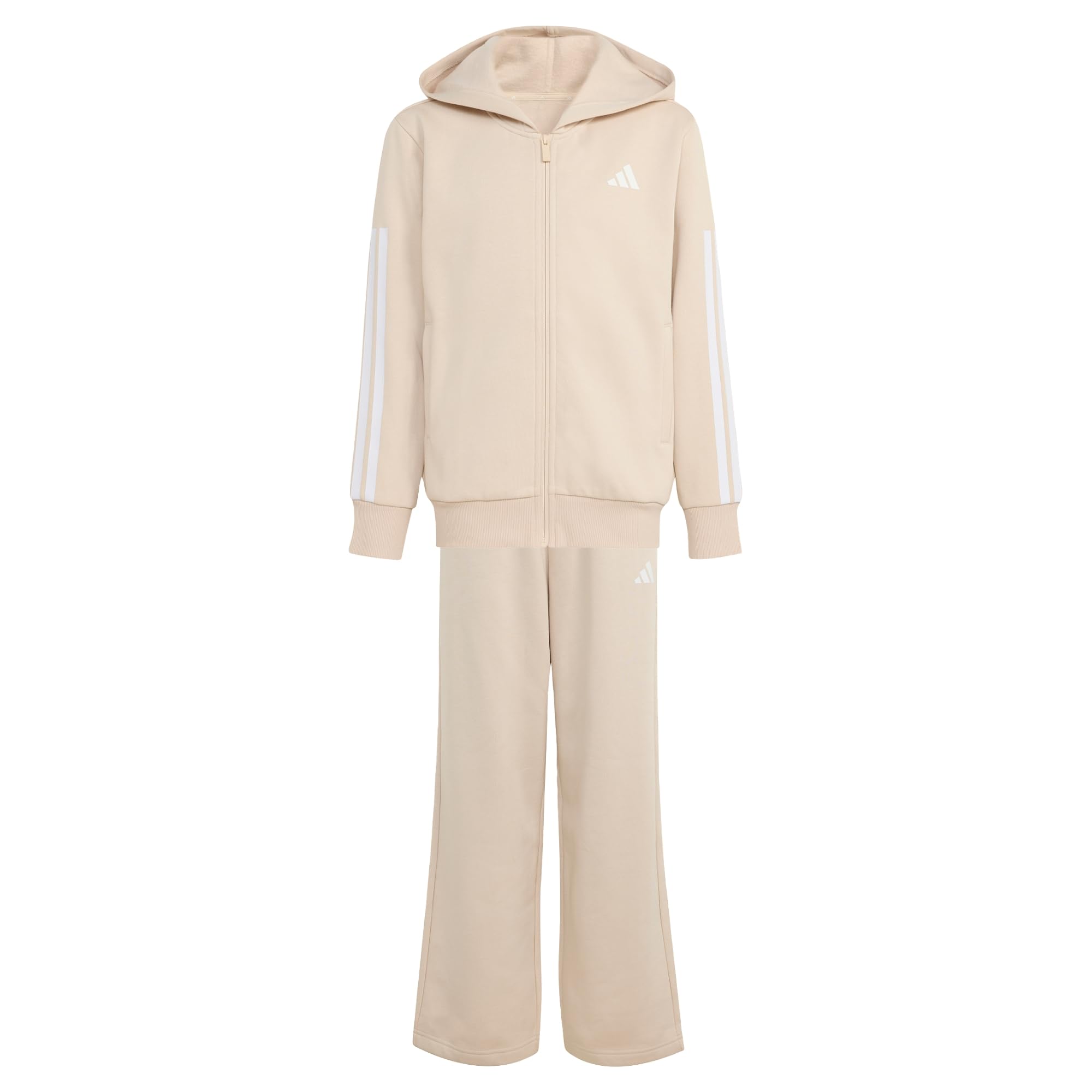 adidas Unisex Kinder Junior Hooded Fleece Tracksuit, Crystal Linen/​white, 7-​8 Years
