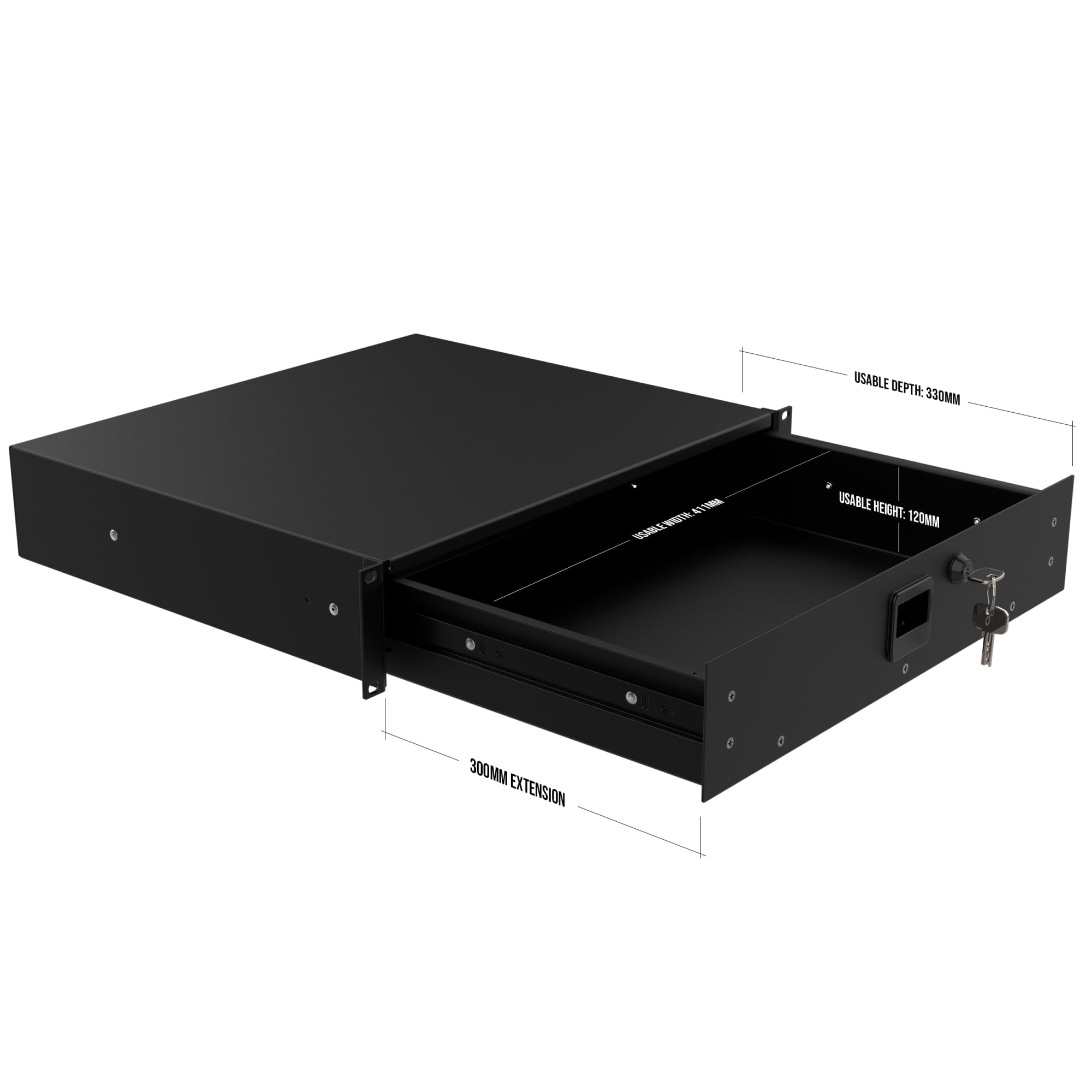 Audibax Pro Rack Drawer Ext 2U Cajon Extraible para Rack Fijo con Llave