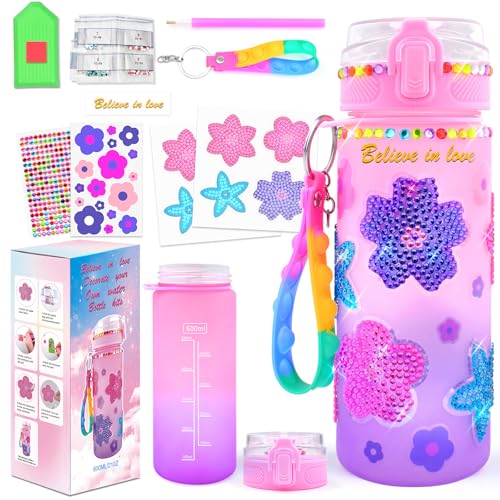 ASIOWELY Decorate Your Own Water Bottle Kits for Girls Age 4-12 Flower Diamond Painting Art and Crafts for Boys Age 4-6-8-10 Fun Gifts Toys for School Birthday Valentines Day