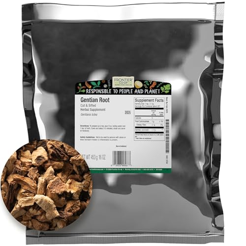 Frontier Co-op Gentian Root, Cut & Sifted, 1lb Bulk Bag - Natural Dried Herb - Bitter Taste - Ideal for Gentian Root Tea & Herbal Blends, Kosher