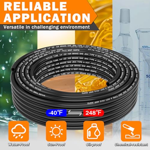 Image of CheeMuii 50 FT 1 /4 Pneumatic Tubing 1 /4 inch PA12 Nylon DOT Air Line SAE J844 DOT Air Hose 15.3 Meter 1 /4 Inch OD Pneumatic Air Tubing Pipe Hose Line