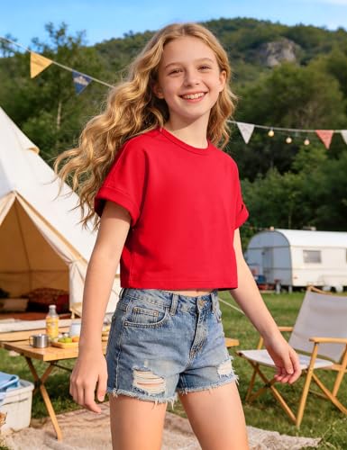 Image of Girls Crop Tops Short Sleeve T-Shirts for Girl Crew-Neck Basic Tee Size 7-14 Years