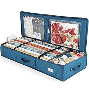 Hearth & Harbor Wrapping Paper Storage Container – Christmas Storage Bag with Interior Pockets – Gift Wrapping Organizer Storage Fits Up to 22 Rolls of 40″ – Tear Proof Wrapping Paper Organizer