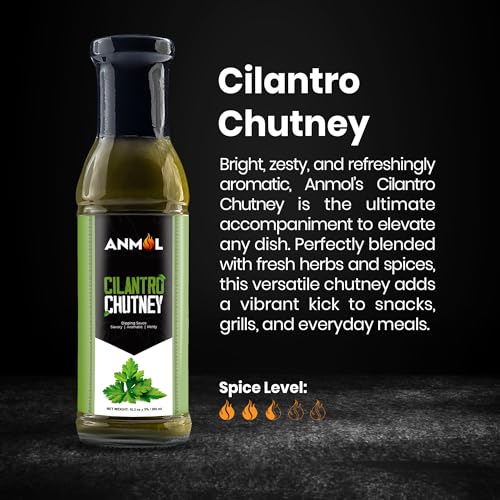 ANMOL Cilantro Chutney - Glass Bottle - Fresh, Zesty, and Aromatic Cilantro Sauce for Dips, Sandwiches, Wraps & Grills - Vegan & Gluten-Free (300g, 10.40oz)
