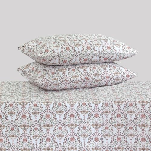 Image of Feather & Stitch Printed 500 TC Twin Size 3pc Damask Bed Sheet Set, 100% Soft Cotton Breathable Bedsheets, 18 inch Deep Pockets Sateen Weave Striped Bedding Mattress Resort Hotel Luxury - Floral Bloom