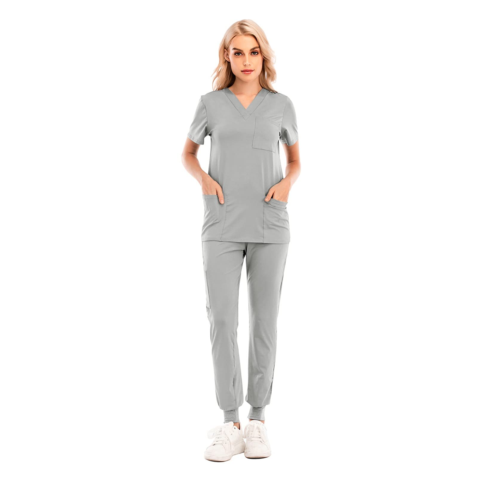 Fulidngzg Ropa De Trabajo Mujer, Uniforme Estetica Veterinaria Cocinero Uniforme Limpieza Dentista Elástico Uniformes Sanitarios Unisex Clásico Uniforme Enfermera Uniformes De Trabajo Casaca Sanitaria