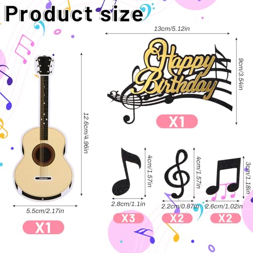 9 sztuk nakładek na ciasto, gitara Happy Birthday, nakładka na ciasto, motyw muzyczny, przyjęcie urodzinowe, nuty muzyczne, dekoracje do ciast (czarne)