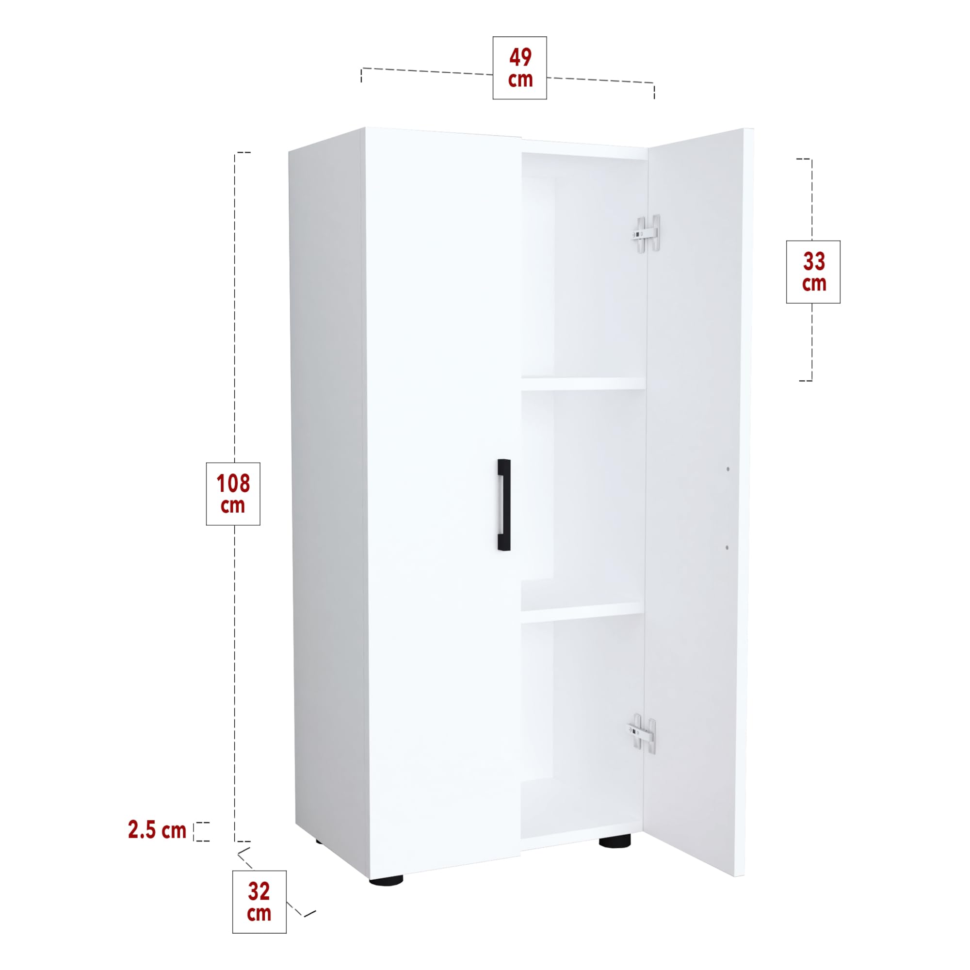 [en.casa] Armario Auxiliar Aparador 2 Puertas con Tiradores y 3 Compartimentos para Dormitorio Cocina Despacho Estable Aglomerado 108 x 49 x 32 cm - Blanco
