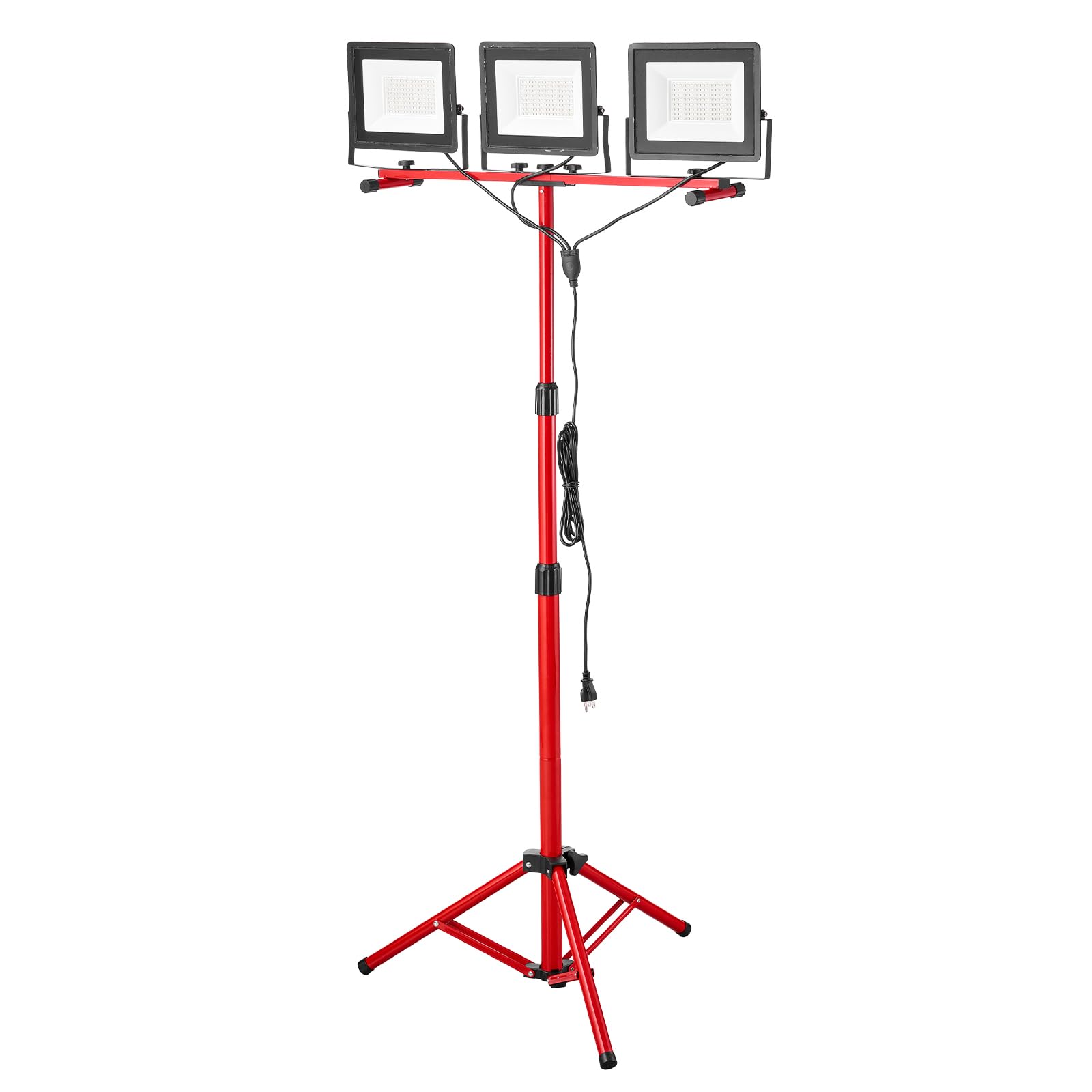VEVOR Luz de Trabajo LED con Soporte, 15 000 Lúmenes, Luz de 3 Cabezales con Interruptor Individual, Trípode y Cable de Alimentación de 3,3 m para Obras de Construcción, Resistente al Agua IP65
