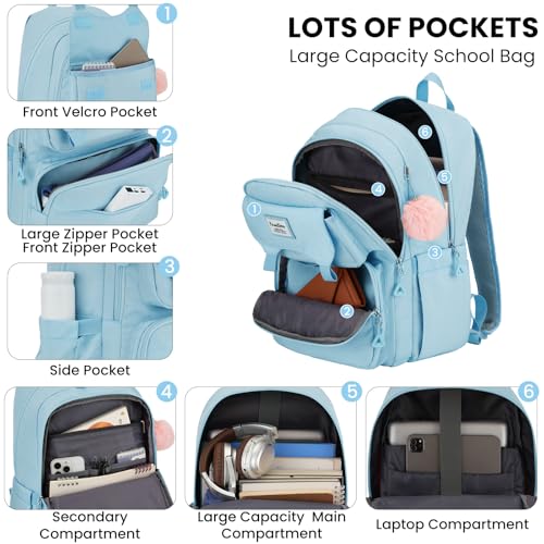 School Backpack for Teen Girls,Laptop Backpack with Multiple Pockets for College,Cute Bookbags with a Pencil Pouch for High School,Travel Backpack for Women Work,Blue4