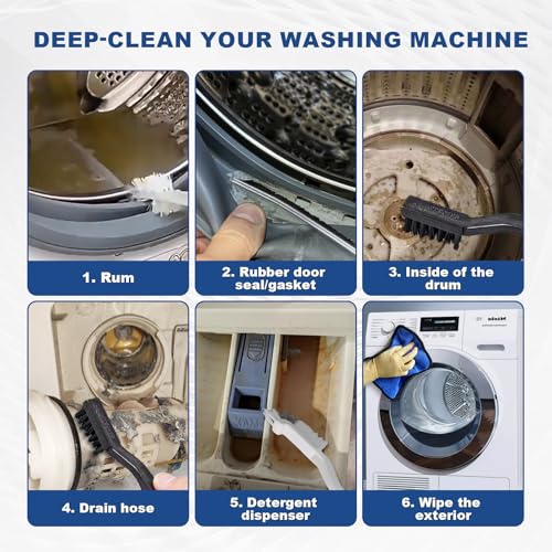 Image of 8PCS Cleaning Brush Set for Front Load Washing Machine, Multi-Function Washer Cleaner Brush Kits Includes Long Handle Roller Brush for Washer Rubber Seal, Gap Scrubber, Silicone Gasket Brush & More