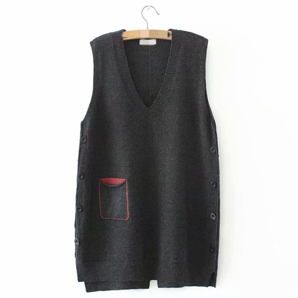 Maglione Senza Maniche,Gilet Lavorati A Maglia Da Donna Maglioni Sciolti Grigio Scuro Design A Petto Laterale Gilet Lavorato A Maglia Gilet Da Donna Casual Autunno Inverno Senza Maniche Canotta Magl