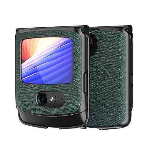 COQUE Razr 5G Étui en Cuir Fin avec Motif croisé pour Motorola Razr 5G Vert