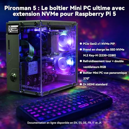 Boîtier Mini PC Raspberry Pi 5 NVMe M.2 SSD Pironman 5 cooling tour - 2