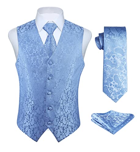 Enlision Anzugweste hellblau Herren Hochzeit Paisley Westen & Krawatte Einstecktuch Party Floral...