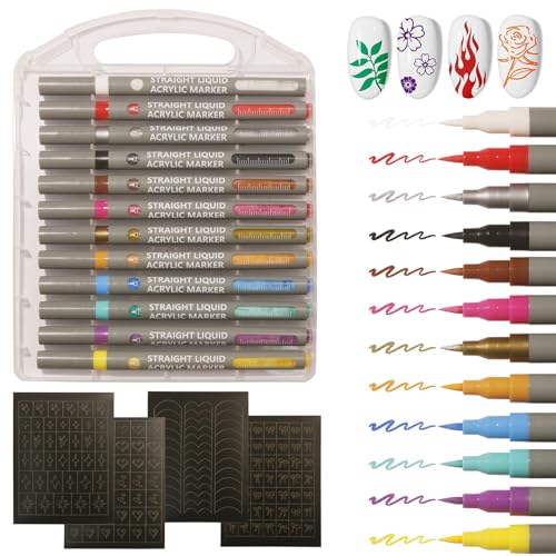 12 Colors Nail Polish Pens Nail Art Pens Set for Painting Nails- Water Based Quick-Dry Ink Nail Art Drawing Markers Fine Tip Liner Brushes for Thin Lines & Details, DIY Manicure Kit for Beginners Pros