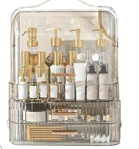 Image of MECHDEL Makeup Organizer /Makeup Box for Storage /Make Up, Cosmetic, Skincare Organiser for Women /Elegant Makeup Vanity with Transparent Drawer /Makeup Cosmetic (Makeup Storage Box- Handle (TR))
