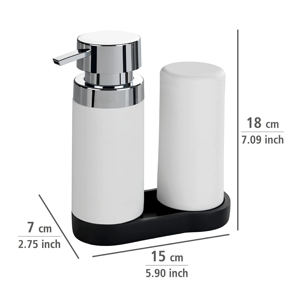 WENKO Juego de dispensadores Easy Squeez-e blanco - Dispensador de jabón y dispensador de detergente lavavajillas Capacidad: 0.25 l, Poliresina, 15 x 18 x 7 cm, Blanco