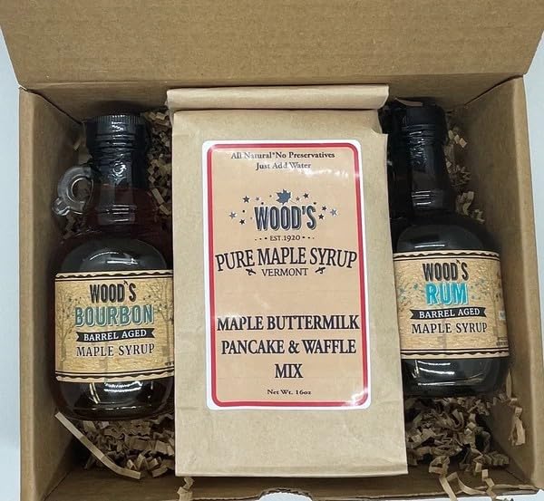 Wood's Gift Box - Bourbon and Rum Barrel Aged Maple Syrup and Pancake Mix (Maple Syrup Gift Box)