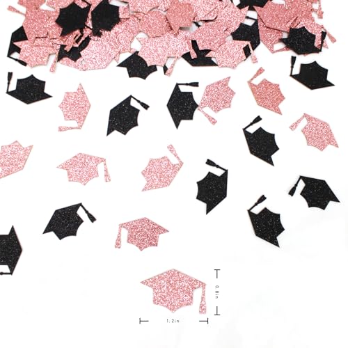 Image of 200PC Black Rose Gold Grad Cap Graduation Confetti for Table Glitter Graduation Hat Table Scatter for Class of 2026 Grad Party Decorations