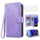 Asuwish Phone Case for Motorola Moto Edge 2022/MotoEdge 5G UW 2022 Cell Wallet Cover Tempered Glass Screen Protector and Credit Card Holder Slot Stand Gen 3 XT2205-1 XT2205-2 6.6 Women Light Purple