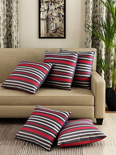 Image of Swayam Set of 5 Striped Print Cotton Blue Cushion Cover | 16 x 16 Inch | Soft Breathable Fabric with Hidden Zipper | Decorative & Stylish Cushion Covers for Sofa, Living Room, Bedroom & Couch