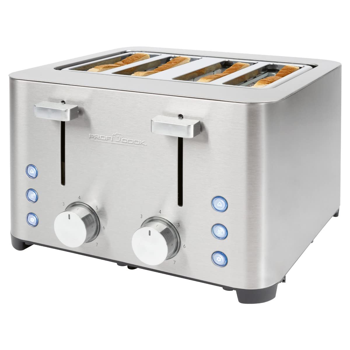 ProfiCook Tostapane, tostapane a 4 dischi, con 2 elementi di comando separati, funzione di scongelamento, riscaldamento/arresto rapido, tostapane con piano pane, tostapane in acciaio inox, PC-TA 1252