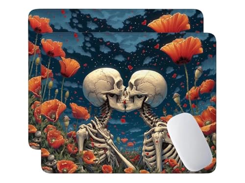 2 Pcs Alfombrilla de Ratón de 290x240x3 mm,Flores Esqueletos Mouse Mat Pequeña, Alfombrilla de Ratón Antideslizante con Base de Goma, Adecuado para Ratón de Oficina y para Gaming Desk Mat m-446