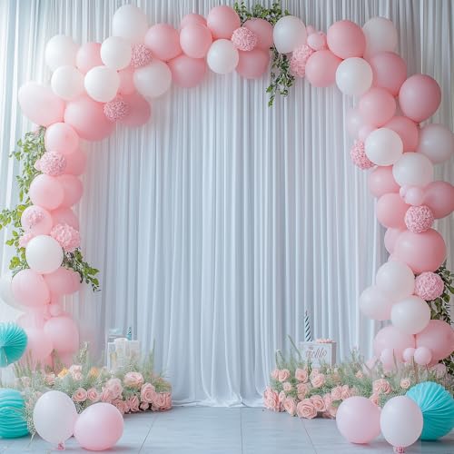 Image of 20ft x 14ft White Backdrop Curtain for Parties, Wrinkle Free Polyester 4 Panels 5x14ft Photo Backdrop Drapes Back Drop Cloth for Wedding Birthday Party Baby Shower Photography Background