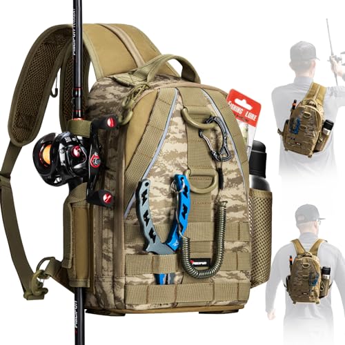 Image of Piscifun Fishing Backpack with Rod Holder, Lightweight Sling Bag Storge Gear and Equipment