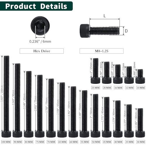 Vis à tête cylindrique M8x60mm en acier 12.9 pour fixations filetées