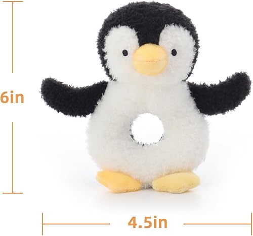 Miniatura 6 de Apricot Lamb Baby Lovey - Juguete suave de sonajero de pingüino, animal de peluche para recién nacido, suave de más de 0 meses (pingüino negro, 6
