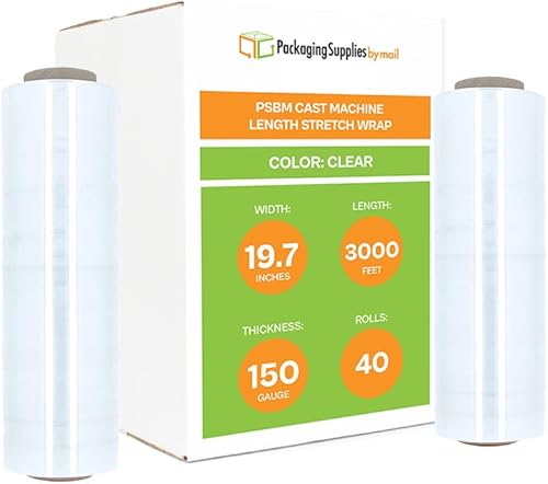PSBM - Envoltura elástica a máquina, 1 paquete, 19.7 pulgadas x 3000 pies, calibre 150, adherencia de plástico transparente diseñada para